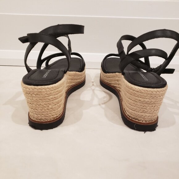 Lucky Brand Carolie Espadrille Wedge Sandal in Black and Beige Size 8 - Picture 4 of 9